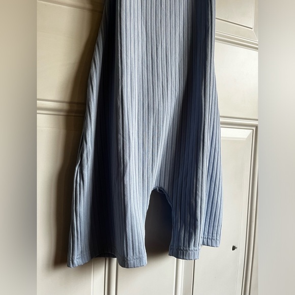 Blue Ribbed Open Back Romper - Picture 2 of 9